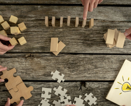 Concept of teamwork, strategy, vision or education